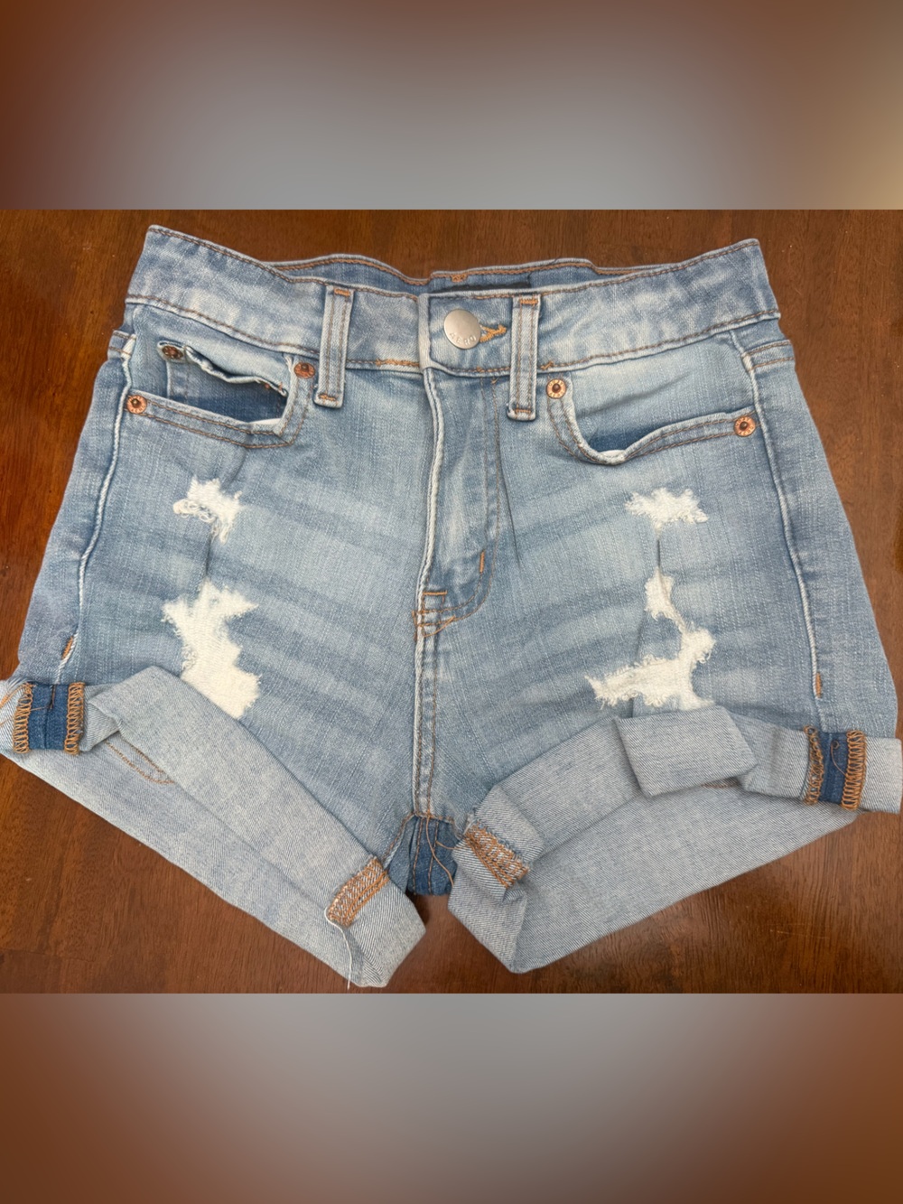 Aeropostale Light Wash Distressed Denim Roll-Cuff Shorts
